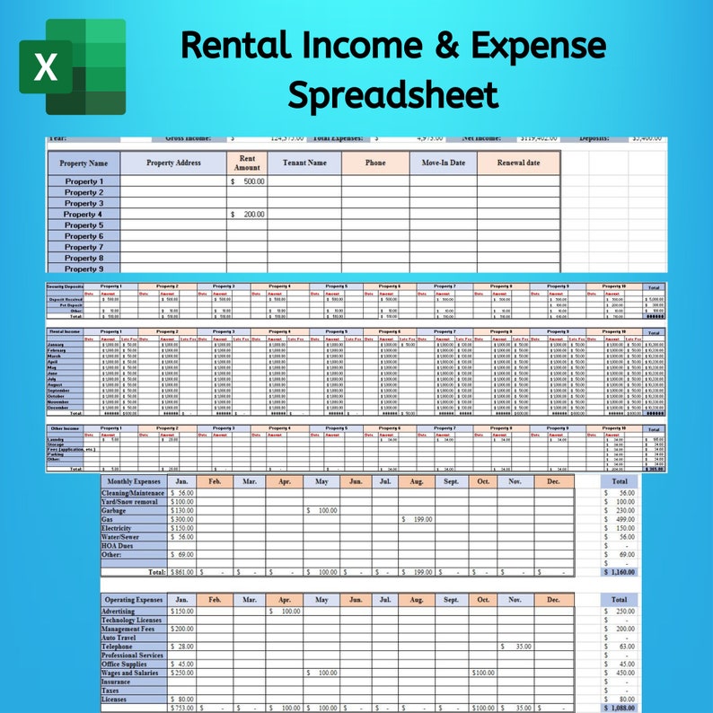 Rental Property and Expense Tracker, Landlords Excel Spreadsheet