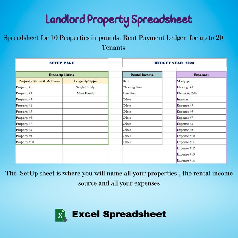 Rental Property Tracker Excel, Rental and Expense Tracker