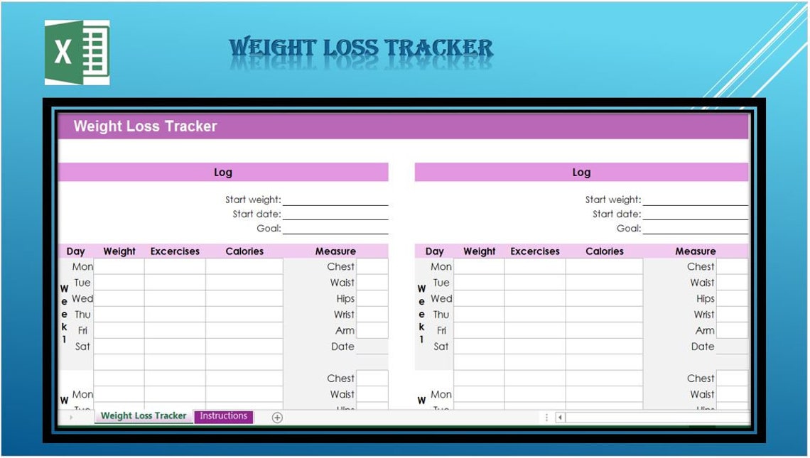 Weight Loss Tracker Excel Template/ Weight Loss Planner/ | Etsy