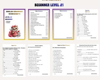 Arbetsblad för engelsk grammatik nivå A1, aktivitetsbok för engelsk grammatik, arbetsblad för engelsk grammatik i andra språk, lärresurser för barn i andra språk
