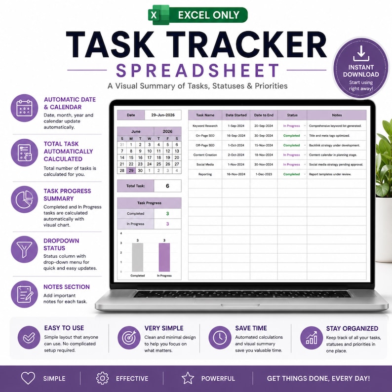 Task Tracker Spreadsheet, Task Management Spreadsheet, Productivity ...