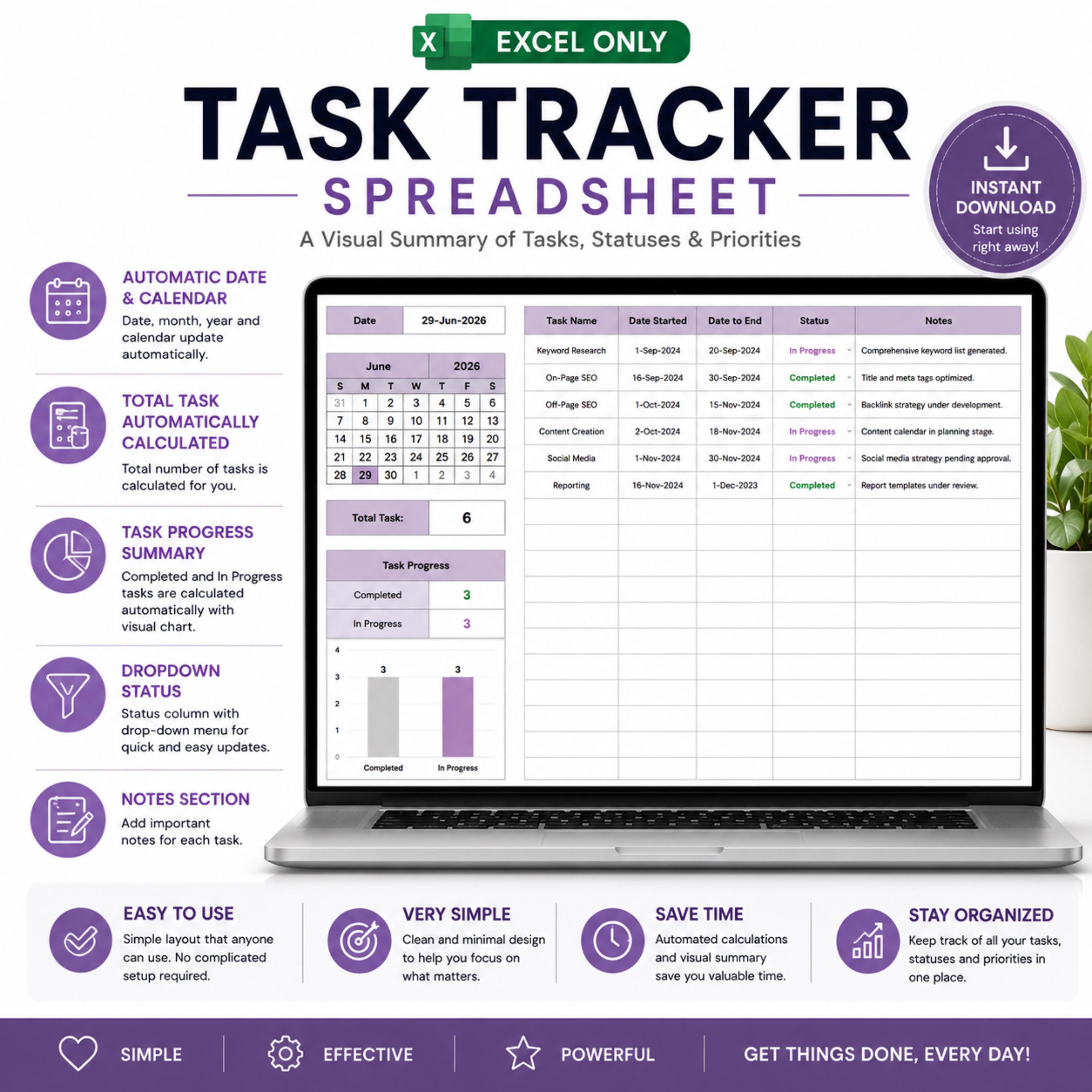 Task Tracker Spreadsheet, Task Management Spreadsheet, Productivity ...