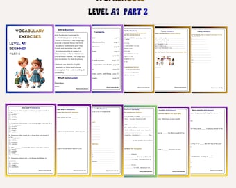 Hojas de trabajo de vocabulario en inglés Nivel A1, Ejercicios de vocabulario en inglés para principiantes, Práctica de vocabulario ESL nivel A1 Parte 2
