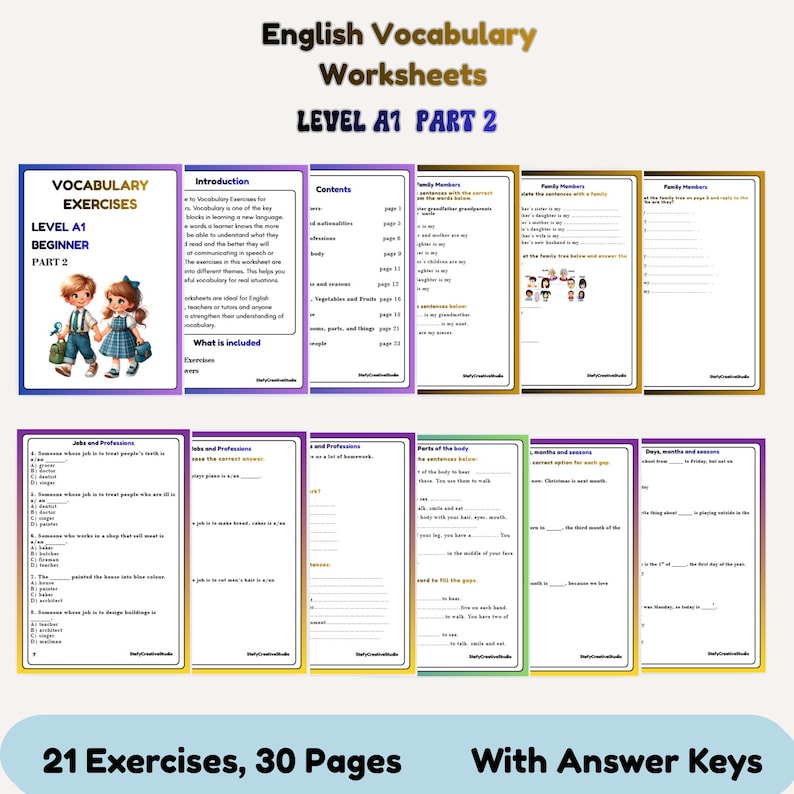 English Vocabulary Worksheets Level A1, English Vocabulary Exercises ...