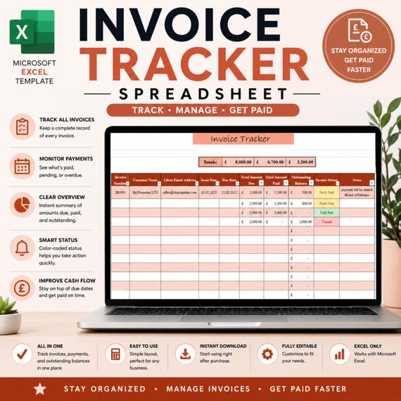 Invoice Tracker Spreadsheet, Payment Tracker in Excel, Payment Log Template, Order Tracker