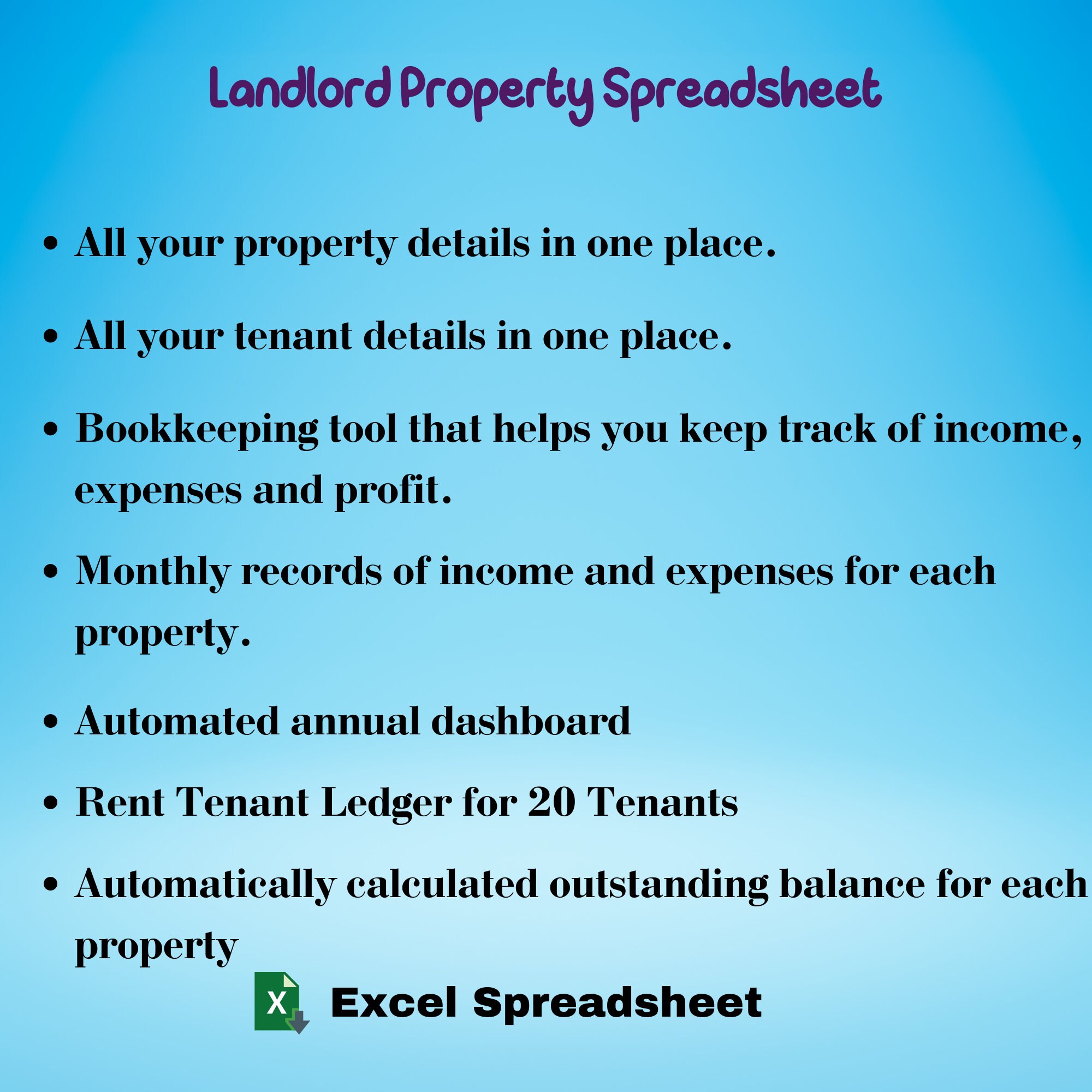 Landlord Rental Property Spreadsheet, Multi-property Income and Expense