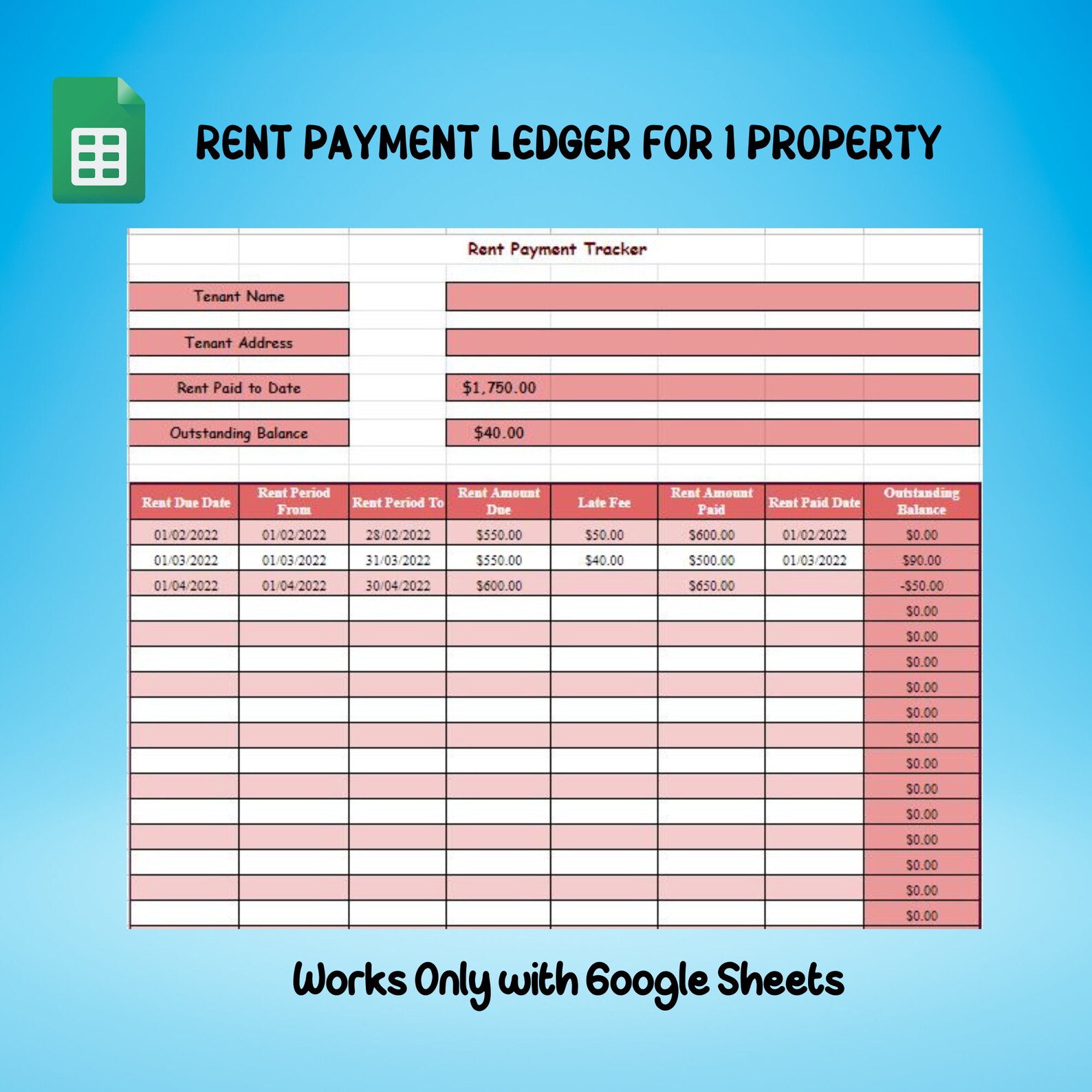 Rent Payment Ledger Google Sheets, Landlord Spreadsheet, Rent Payment ...
