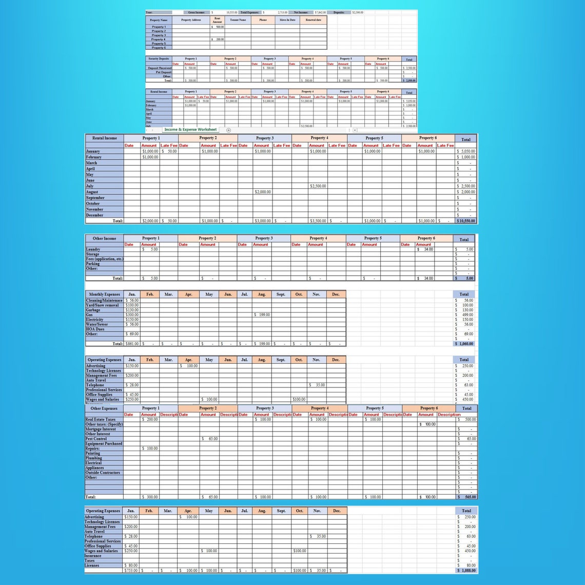 Landlords Excel Spreadsheet for up to 6 Properties Rental Etsy
