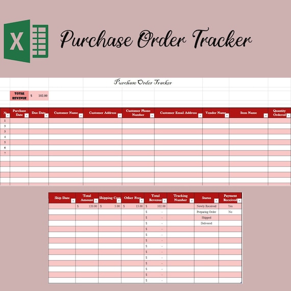 Purchase Order Tracker Excel Spreadsheet Sales Tracker Etsy