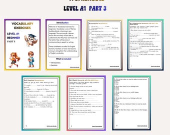 Hojas de trabajo de vocabulario en inglés Nivel A1, Ejercicios de vocabulario en inglés para principiantes, Práctica de vocabulario ESL nivel A1 Parte 3