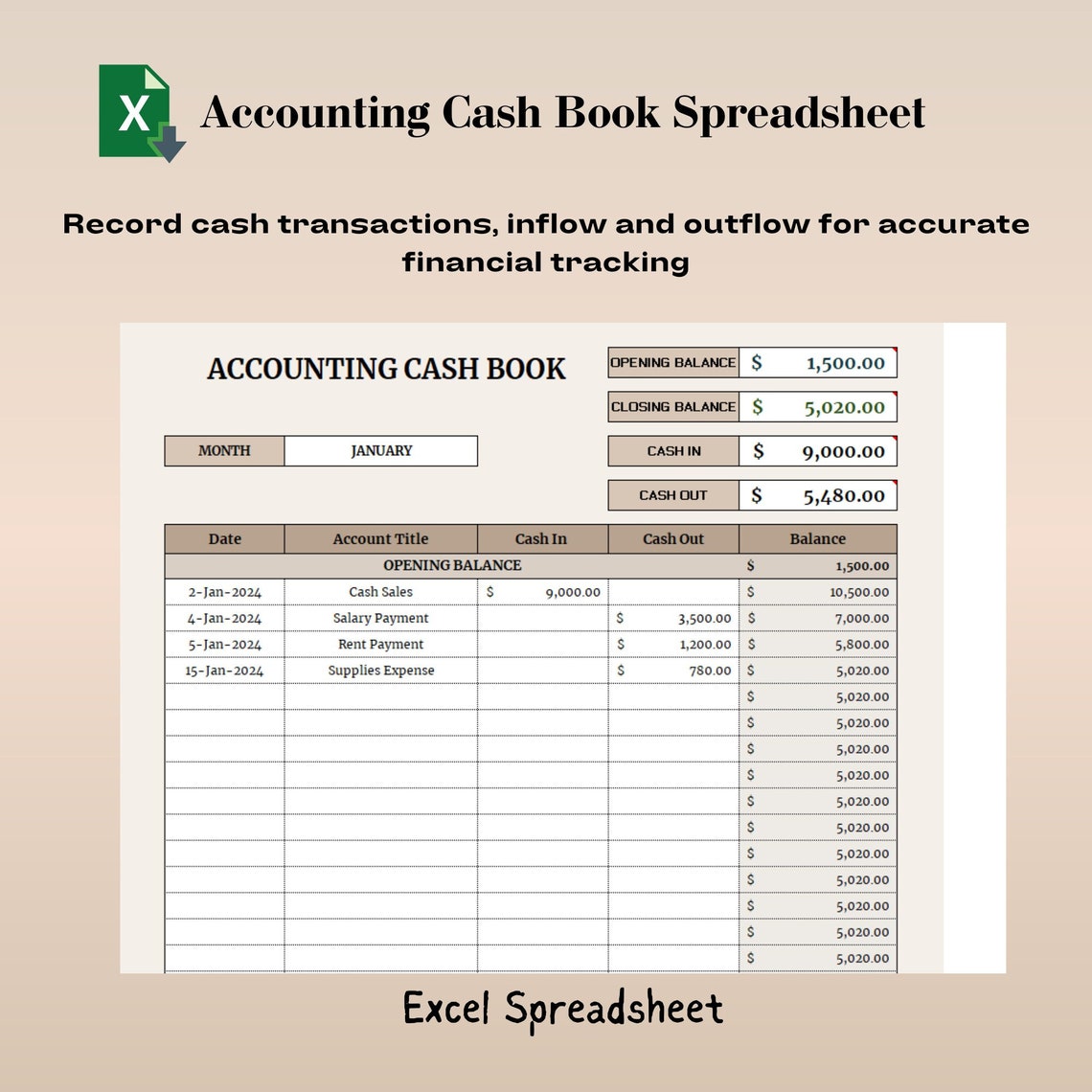 Accounting Ledger for Small Business, Accounting Cash Book, Small ...