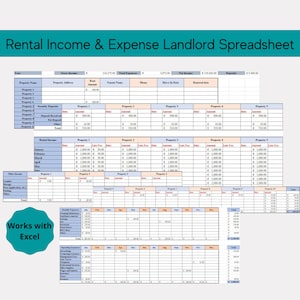 Landlord Rent Ledger Spreadsheet, Rental Property Income and Expense Template, Property Management Spreadsheet
