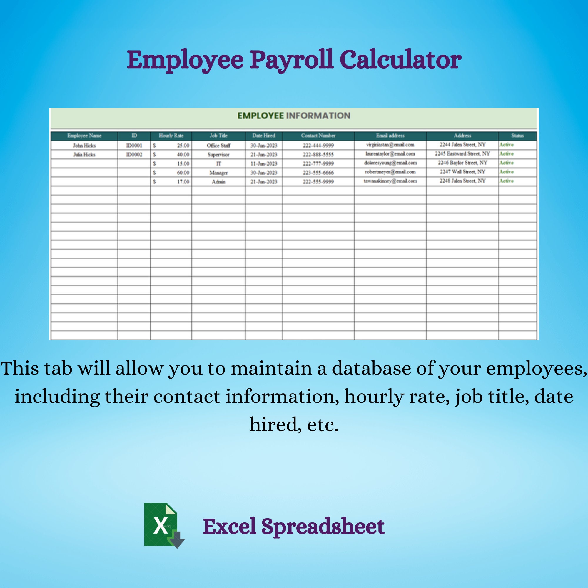 Automated Payroll Calculator Excel, Employee Payroll Template, Payroll