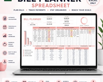Bill Tracker Excel Spreadsheet, Monthly Bill Tracker Sheet, Bill Payment Tracker, Bill Calendar Spreadsheet, Monthly Bill Calendar
