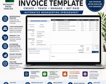 Business Invoice Template Excel, Excel Bookkeeping Invoice Tracker, Small Business Tool, Payment Tracker