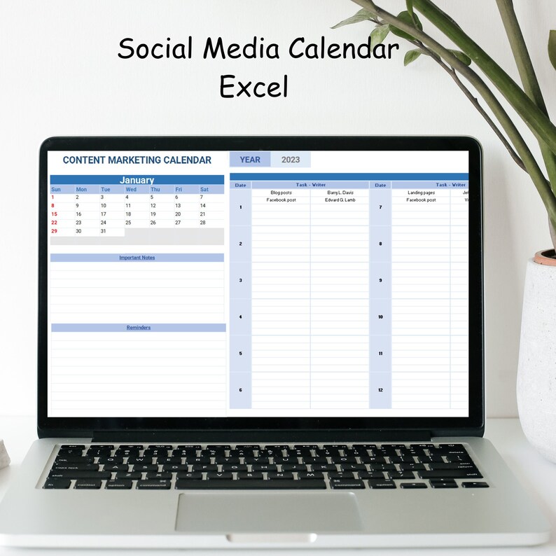 Social Media Calendar Excel, Content Marketing Planner Template