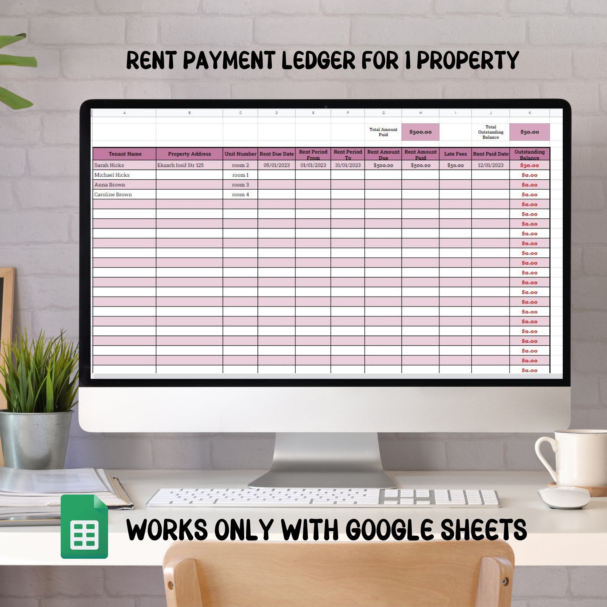 12 Months Rent Payment Ledger in Google Sheets, Rent Ledger With Late ...