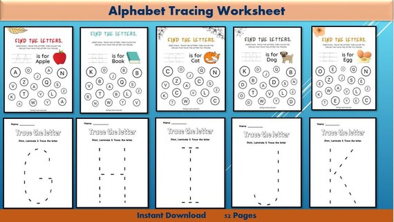 alphabet tracing worksheets printable abc tracing letters etsy