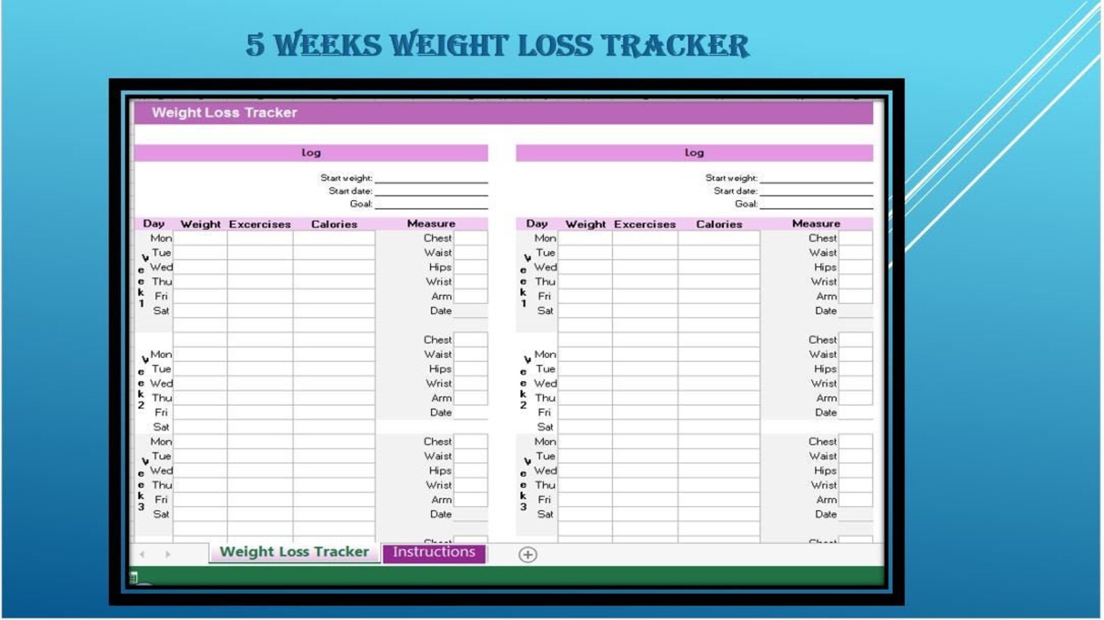 Weight Loss Tracker Excel Template/ Weight Loss Planner/ Etsy