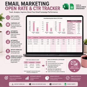 Email Marketing Campaign Tracker, Email Click-through Rate Tracker, Marketing Spreadsheet, Email Marketing KPI Tracker