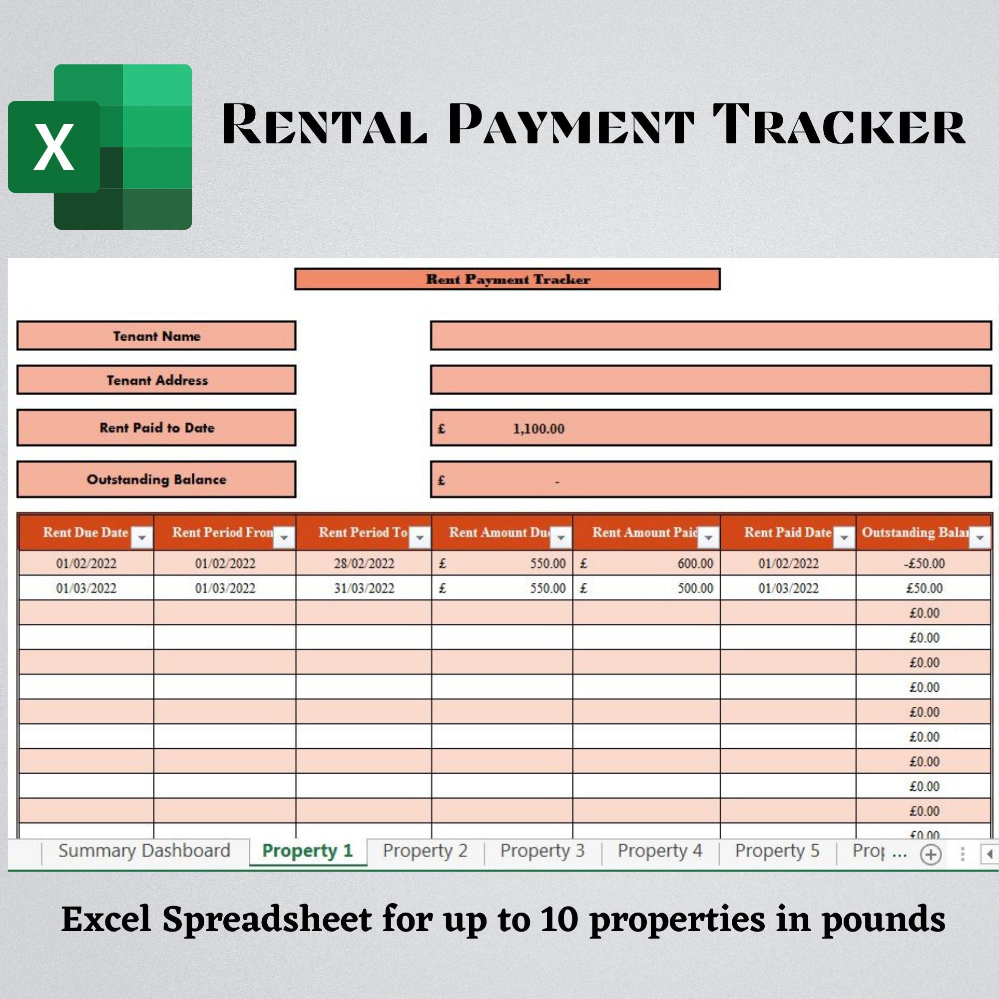 Rent Payment Ledger Excel Landlord Rent Payment Tracker in Etsy