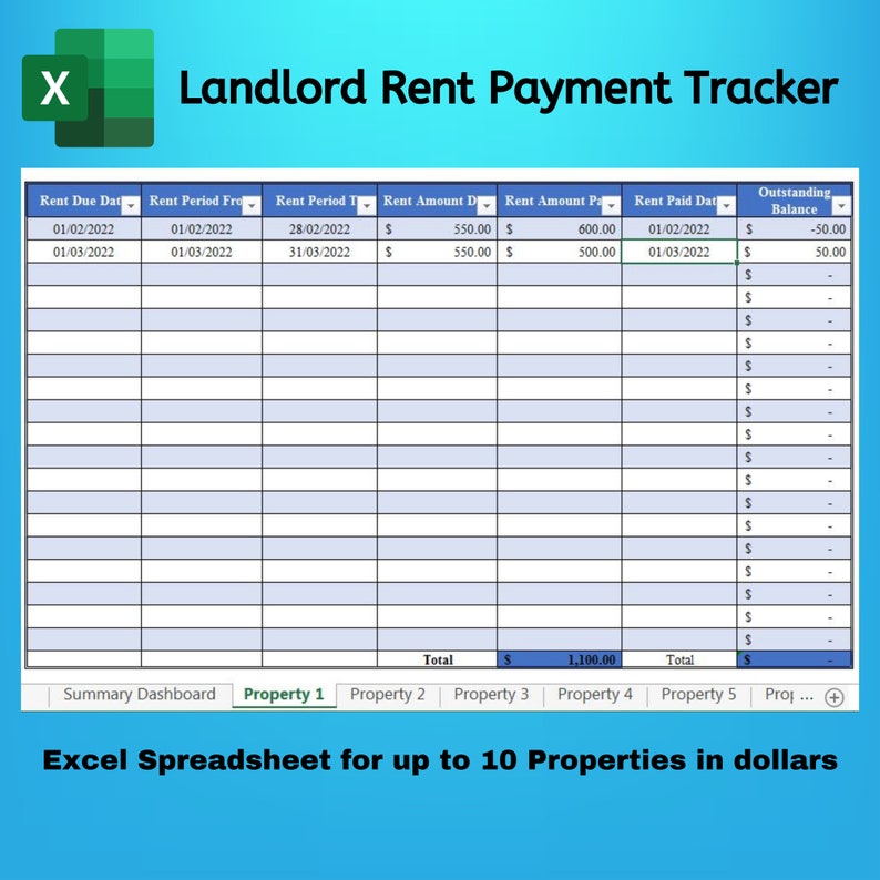 Landlord Rent Payment Tracker in Excel Rental Property Etsy