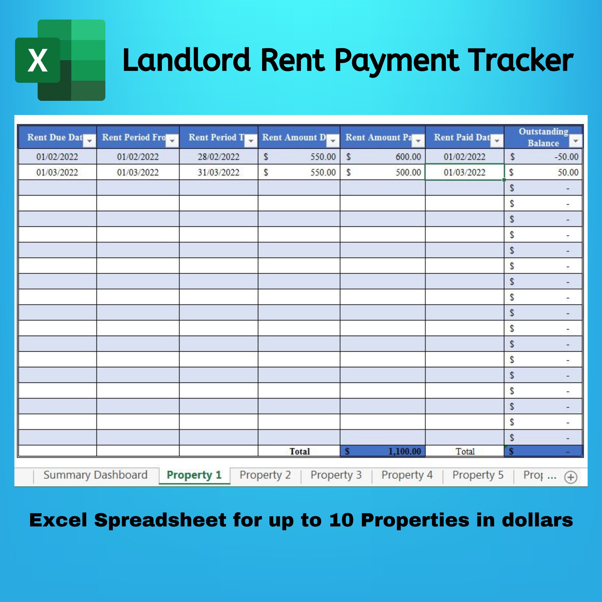 Landlord Rent Payment Tracker in Excel Rental Property Etsy