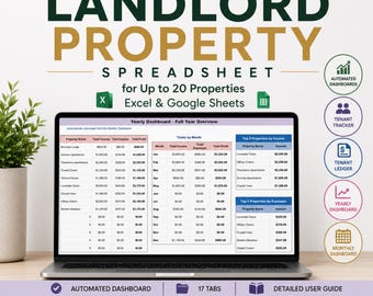 Hoja de cálculo para propietarios de 20 propiedades, registro de ingresos y gastos de múltiples propiedades, hoja de cálculo de gestión de propiedades en Google Sheets