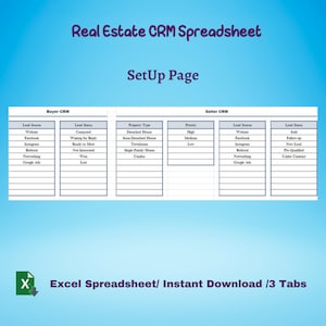 Real Estate CRM Spreadsheet, Realtor Client Tracker Template, Real Estate Buyer & Seller Tracker, Real Estate Lead Tracker