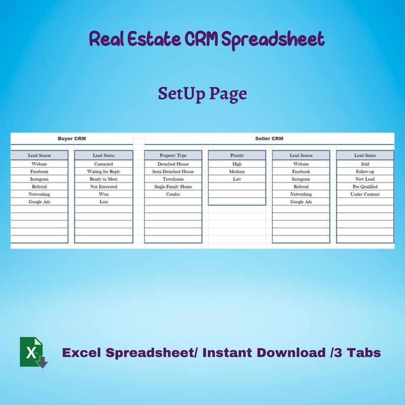 Real Estate CRM Spreadsheet, Realtor Client Tracker Template, Real Estate Buyer & Seller Tracker, Real Estate Lead Tracker