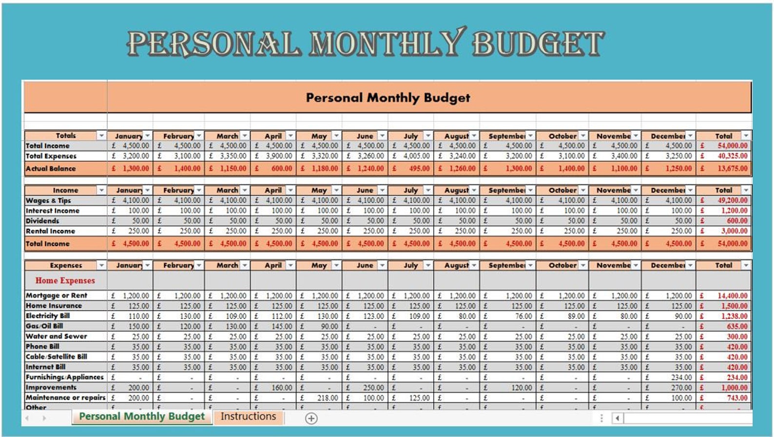 free excel budget planner