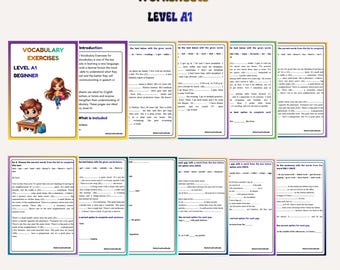 Fichas de vocabulario en inglés nivel A1, ejercicios de vocabulario en inglés para principiantes, práctica de vocabulario ESL nivel A1