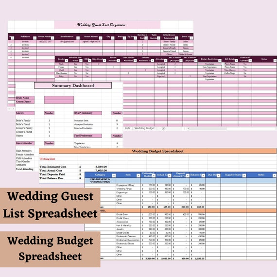 Wedding Planning Excel Spreadsheet Bundle Wedding Guest List Etsy