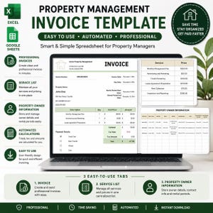 Property Management Invoice Template in Google Sheets or Excel, Business Invoice Template, Small Business Tool, Invoicing System