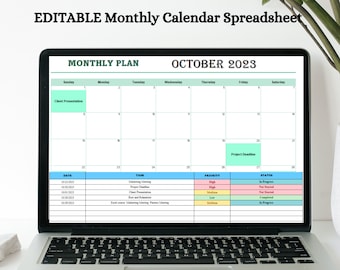 EDITIERBARE Monatskalendertabelle, Excel-Kalenderplaner, Monatsplanervorlage, automatisierter Jahresaufgaben-Tracker