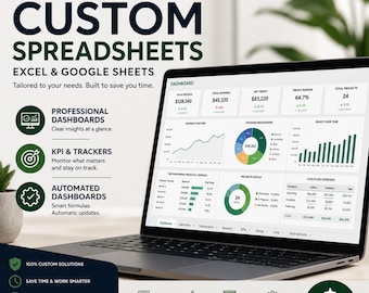 Diseño de hojas de cálculo personalizadas para Excel y Google Sheets, panel de control personalizado, seguimiento de KPI, automatización empresarial e informes.