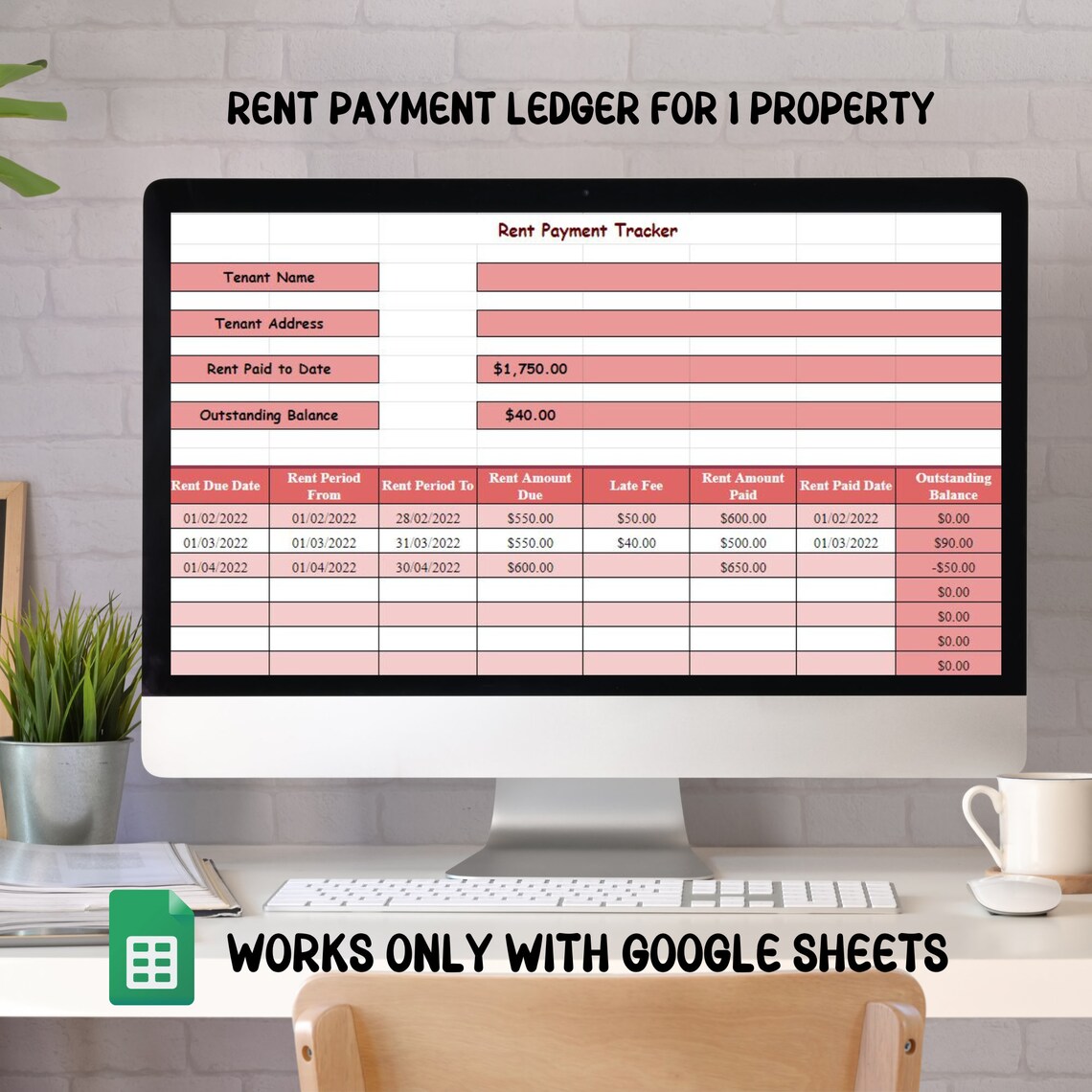 Rent Payment Ledger Google Sheets, Landlord Spreadsheet, Rent Payment