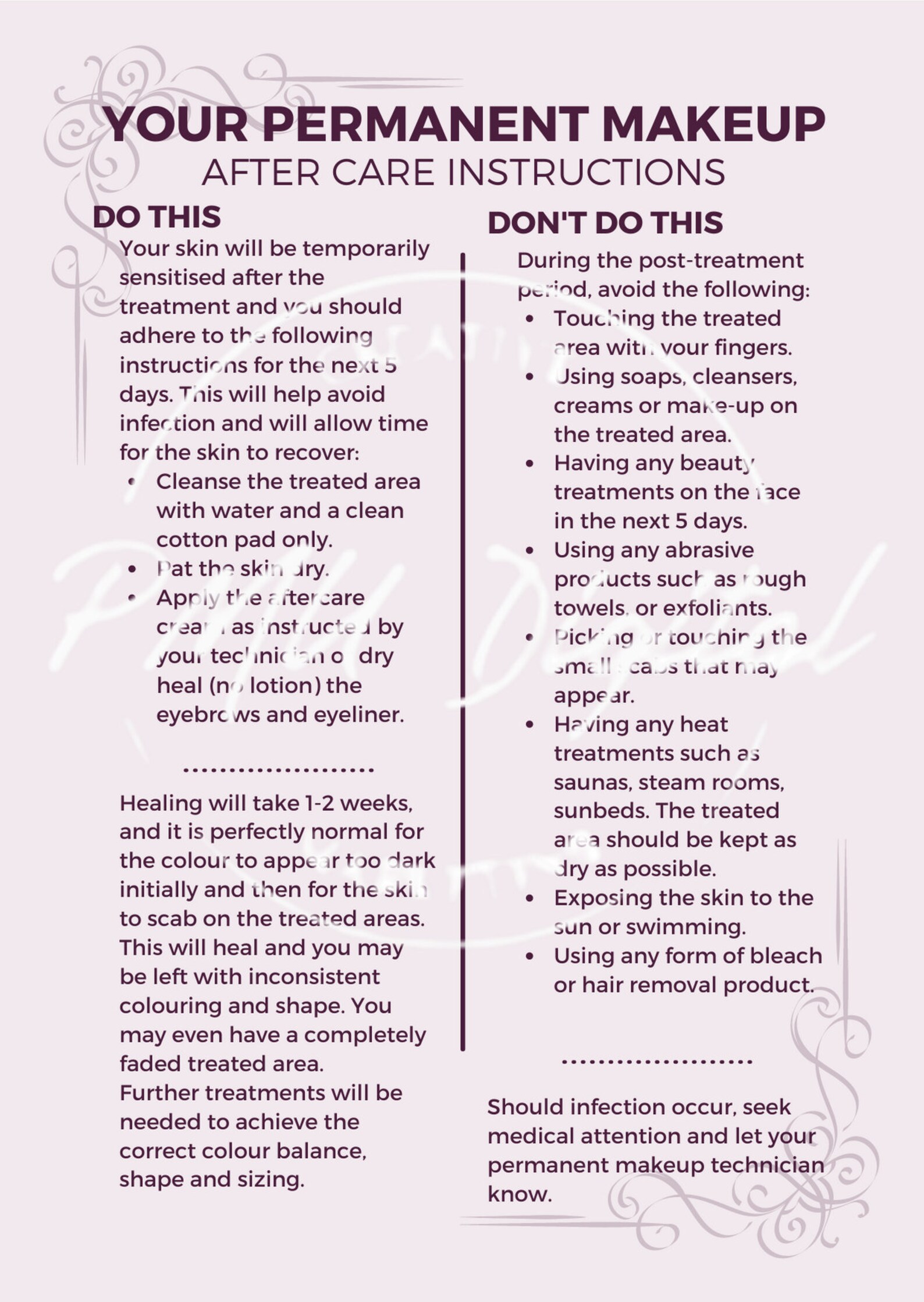 PMU Infographic Aftercare Instructions for Permanent Makeup Etsy