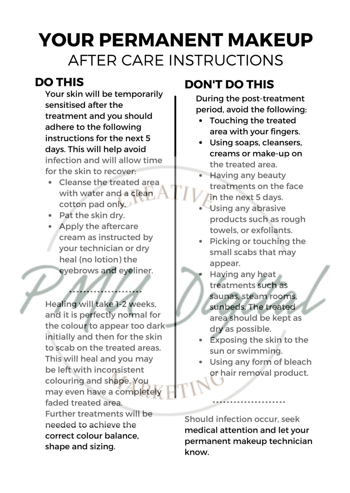PMU Infographic Aftercare Instructions for Permanent Makeup Etsy