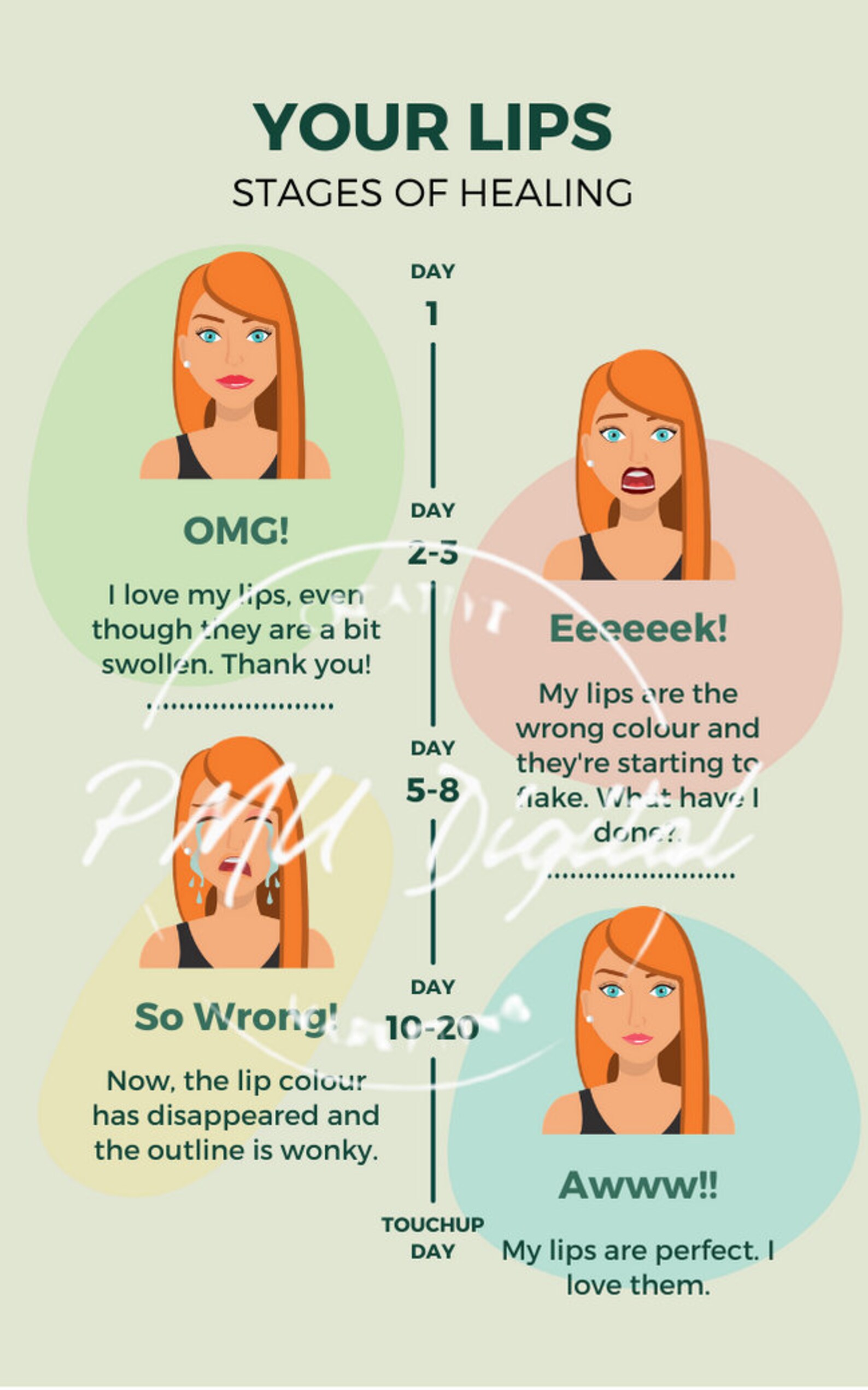 PMU Infographic Stages of Healing for Permanent Makeup Lip Etsy