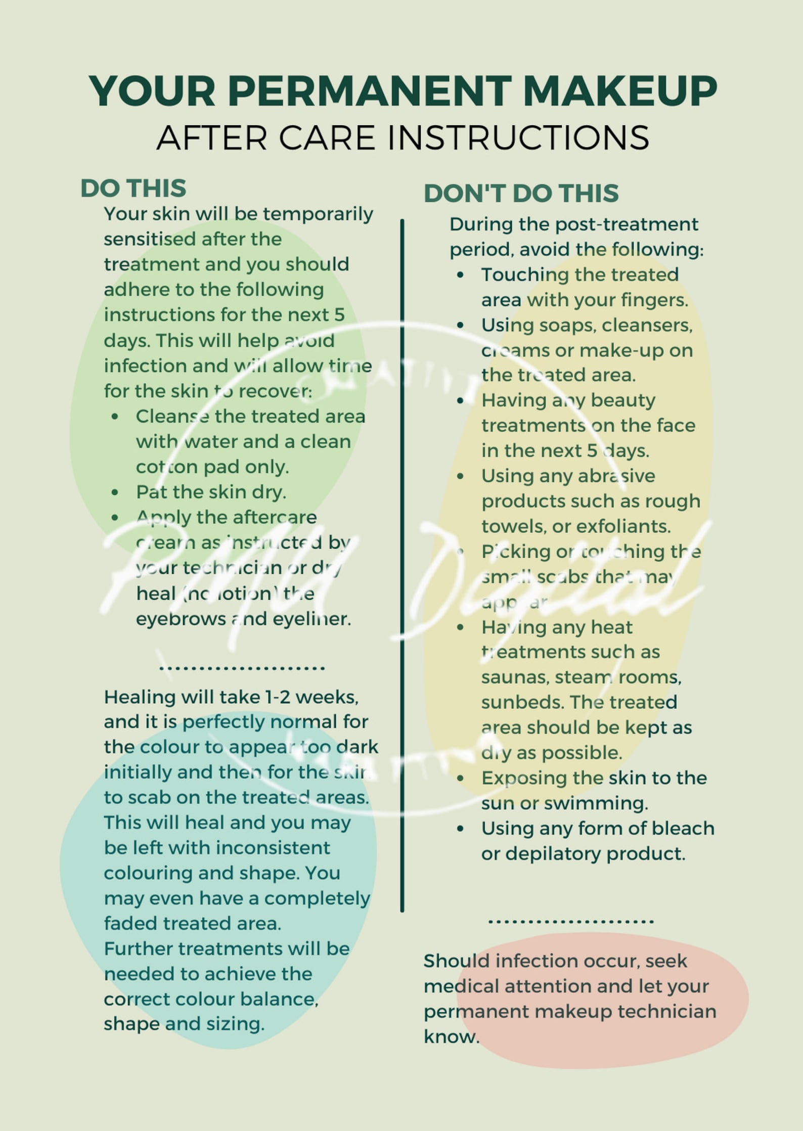 PMU Infographic Aftercare Instructions for Permanent Makeup Etsy