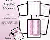 Digital Planner, 2024 Digital Planner. Digital Planner for Goodnotes, Digital Planner for Notability, pink, pink stripe