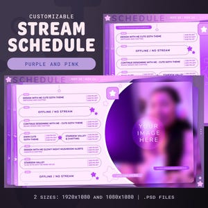 Cronograma de transmissão de estrelas personalizável roxo e rosa | 2 modelos | Arquivos .PSD
