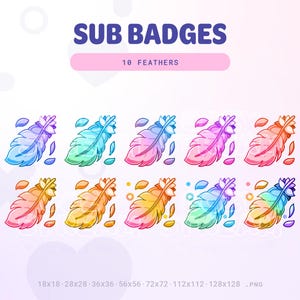 Feather Twitch Sub Badges | Colorful Bit Badges | Channel Point Icons | Cute Magical Feathers | Fluffy Emotes | Discord | YouTube | Twitch