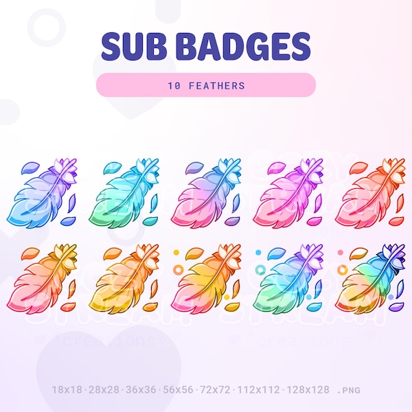 Feather Twitch-subbadges: kleurrijke pluizige emotes (digitale download)