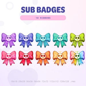 Coquette Goth Twitch Skull Ribbon Sub Badges | Colorful Bit Badges | Channel Point Icons | Cute Bows | Halloween Emotes | Discord | YouTube