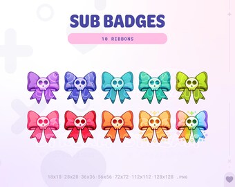 Insignias de subtítulos de calavera gótica de Coquette: emoticonos coloridos para Twitch (descarga digital)