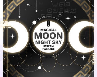 マジカルムーンナイトスカイTwitchオーバーレイパッケージ：ブラック＆ゴールドの天体テーマ