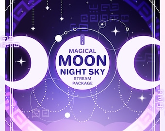 May include: Purple and white graphic design with two white crescent moons, stars, and the text "Magical Moon Night Sky Stream Package".