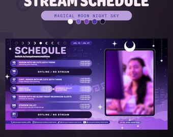 Magical Moon Purple Night Sky Celestial Customizable Stream Schedule | 3 Templates | .PSD Files